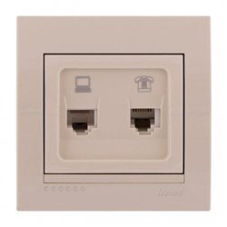 Розетка компьютер + телефон цвет кремовый, Lezard Deriy 702-0303-143