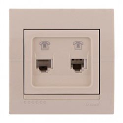 Розетка телефонная двойная цвет кремовый, Lezard Deriy 702-0303-138