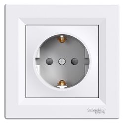 Розетка 2К+З, 16А, со шторками, цвет белый, Asfora