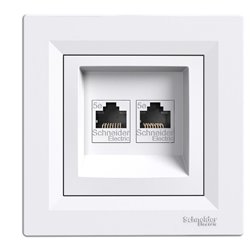 Розетка компьютерная RJ45 кат, 5 UTP 2-ная, цвет белый, Asfora
