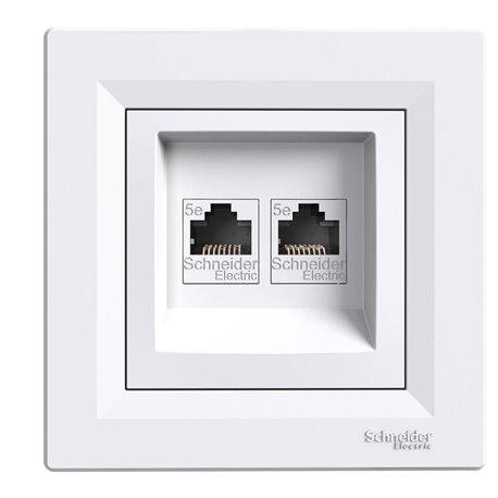 Розетка компьютерная RJ45 кат, 5 UTP 2-ная, цвет белый, Asfora