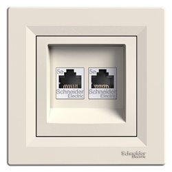 Розетка комп'ютерна RJ45 кат, 5 UTP 2-на, колір слонова кістка, Asfora