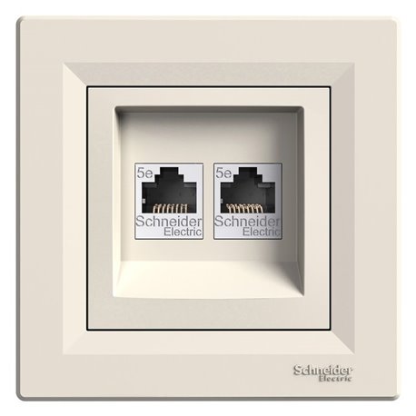 Розетка компьютерная RJ45 кат, 5 UTP 2-ная, цвет слоновая кость, Asfora