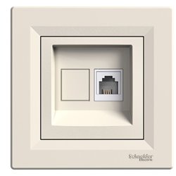 Розетка телефонная RJ11, 1-ная, 4 контакта, цвет слоновая кость, Asfora