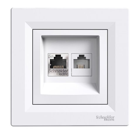 Розетка телефонная RJ11+RJ45 кат, 5 UTP, цвет белый, Asfora