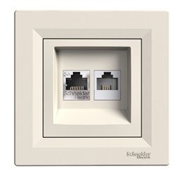 Розетка телефонна RJ11+RJ45 кат, 5 UTP, колір слонова кістка, Asfora