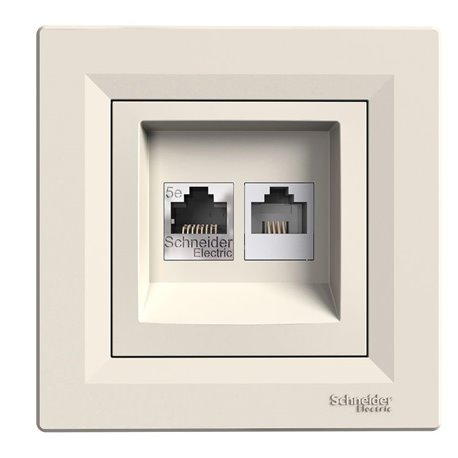 Розетка телефонная RJ11+RJ45 кат, 5 UTP, цвет слоновая кость, Asfora