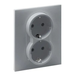 Розетка 2-а із з/к та шторками (пруж.клеми) 16А/250V алюміній, SUNO Legrand 721326