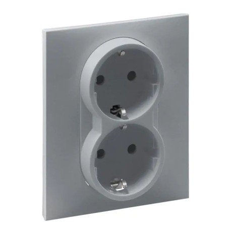 Розетка 2-а із з/к та шторками (пруж.клеми) 16А/250V алюміній, SUNO Legrand 721326