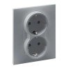 Розетка 2-а с з/к и шторками (пруж.клеммы) 16А/250V алюминий, SUNO Legrand 721326