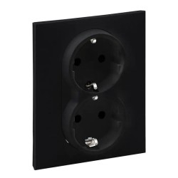 Розетка 2-а із з/к та шторками (пруж.клеми) 16А/250V чорний, SUNO Legrand 721426