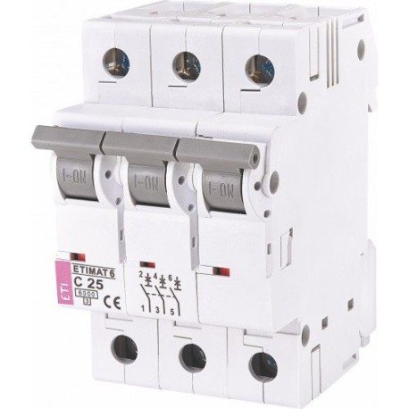 Автоматический выключатель ETIMAT 6 3p C 25А (6 kA), ETI 2145518